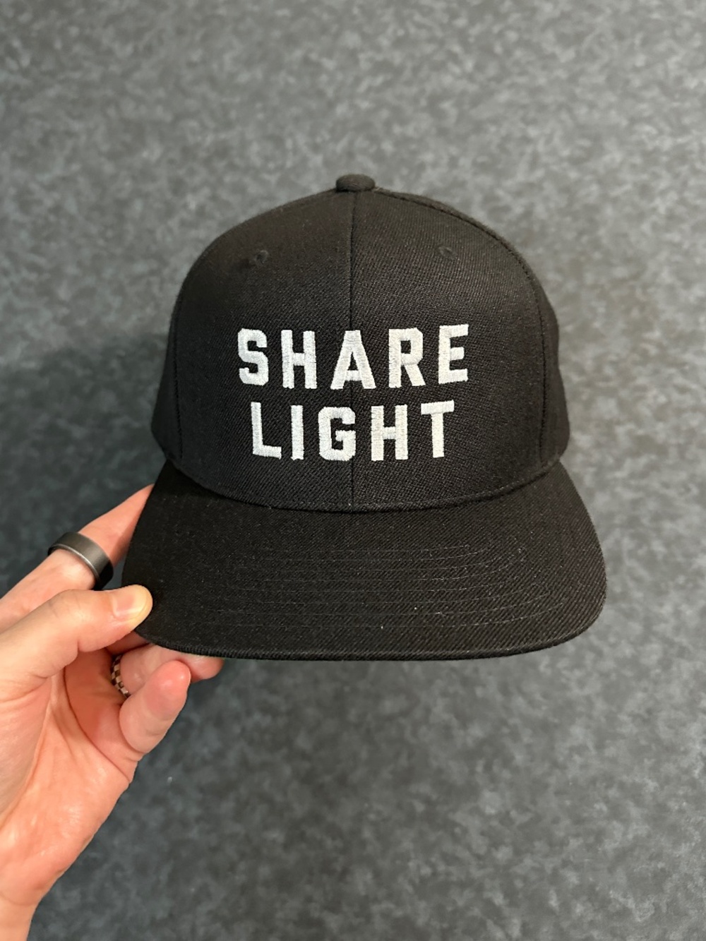 Share Light Embroidered Black Flat Bill Cap Hat